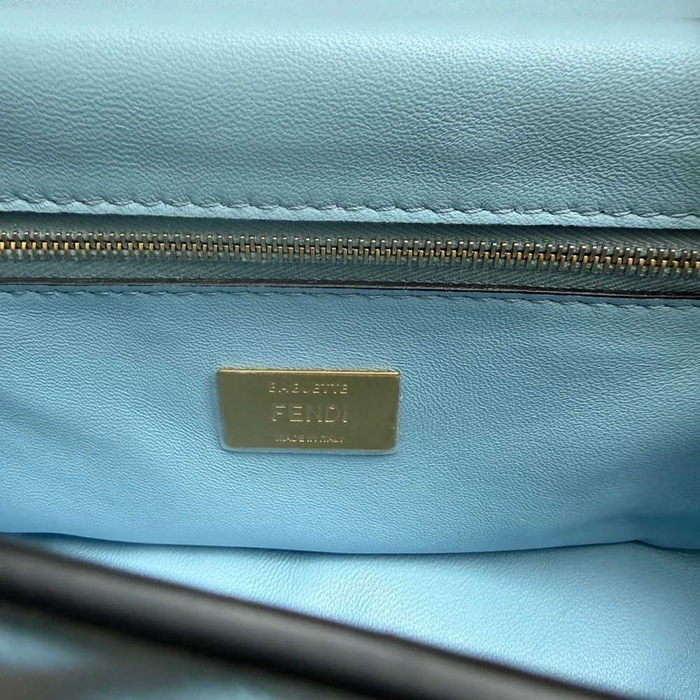 Fendi Light Blue Lambskin Zucca Baguette Gold Chain with Gold Hardware Full Set - Picture 10 of 16